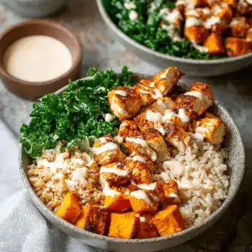 Roasted Sweet Potato, Chicken, Kale, and Rice Bowls for Two