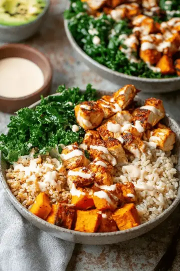 Roasted Sweet Potato, Chicken, Kale, and Rice Bowls for Two