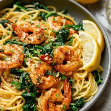 Lemon Garlic Shrimp Pasta With Spinach