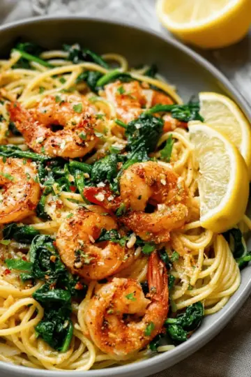 Lemon Garlic Shrimp Pasta With Spinach