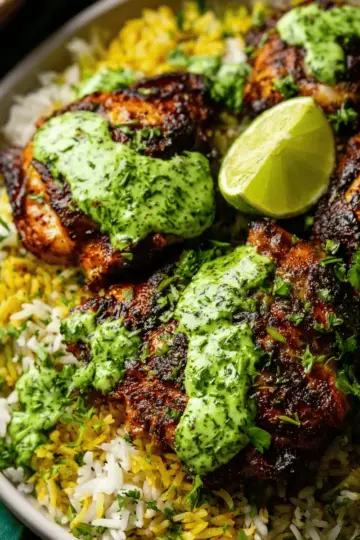 Peruvian Chicken & Rice with Green Sauce