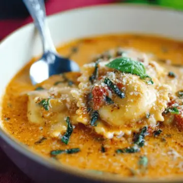 Creamy Tuscan Ravioli Soup