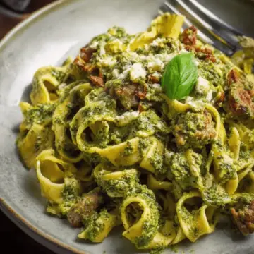 Homemade Pasta with Pesto, Sausage and Ricotta
