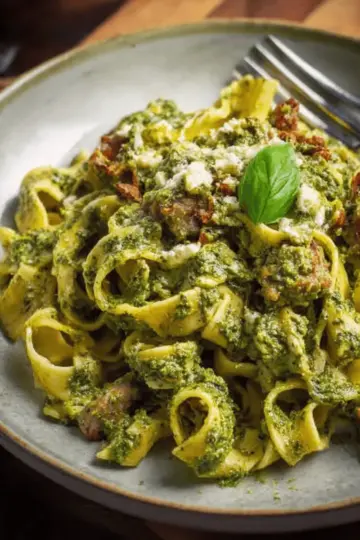 Homemade Pasta with Pesto, Sausage and Ricotta