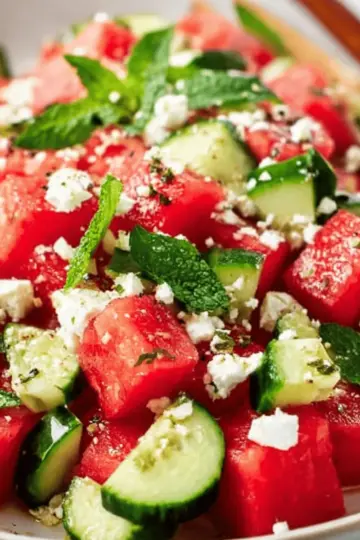 Watermelon Salad with Feta, Cucumber, and Mint