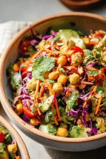Chopped Thai-Inspired Chickpea Salad with Curry Peanut Dressing