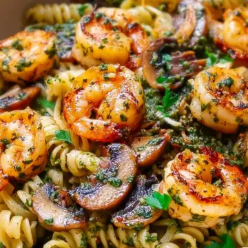 Pesto Shrimp Mushroom Pasta