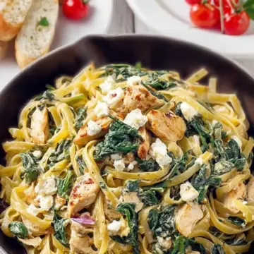 Chicken Spinach Pasta with Feta Cheese