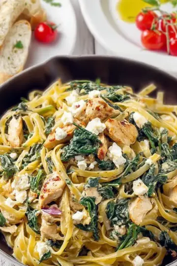 Chicken Spinach Pasta with Feta Cheese