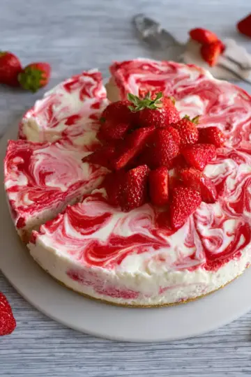 No Bake Strawberry Swirl Cheesecake