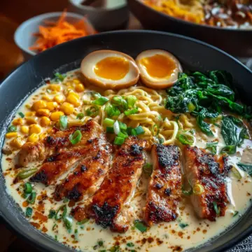 Fiery Chicken Ramen with Creamy Garlic Sauce
