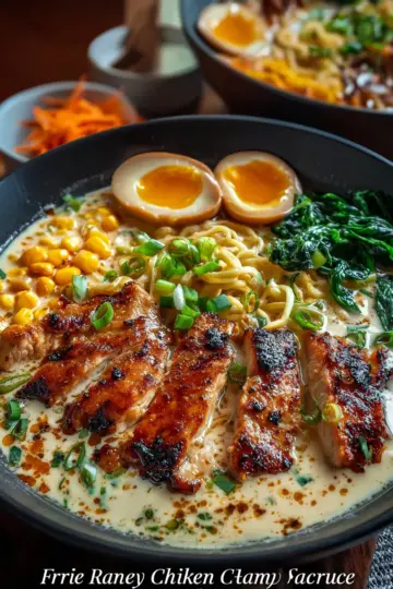 Fiery Chicken Ramen with Creamy Garlic Sauce