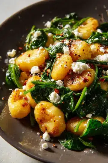 Crispy Gnocchi With Spinach and Feta