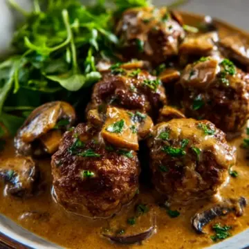Salisbury steak meatballs with mushroom gravy