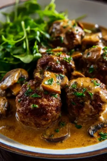 Salisbury steak meatballs with mushroom gravy