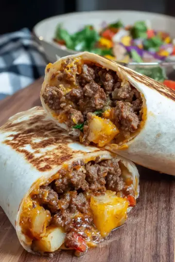 Cheesy Beef and Potato Burritos