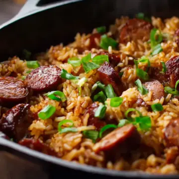 One Pan Sweet and Tangy Barbecue Sausage Rice Recipe