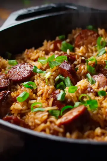 One Pan Sweet and Tangy Barbecue Sausage Rice Recipe