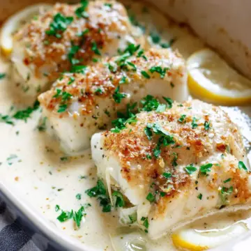 Creamy Lemon Garlic Baked Cod