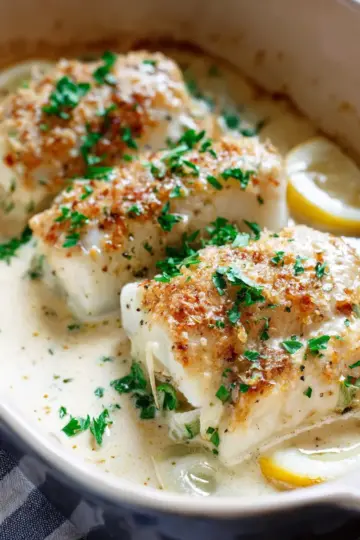 Creamy Lemon Garlic Baked Cod