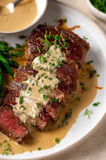 Steak with Garlic Cream Sauce