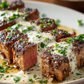 Juicy Steak with Creamy Garlic Sauce