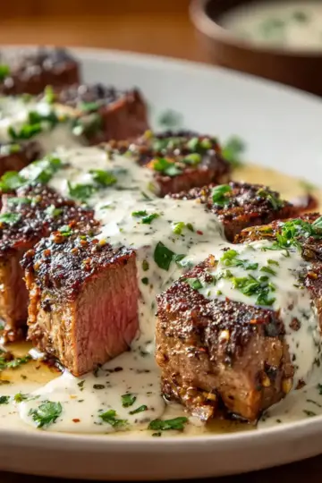 Juicy Steak with Creamy Garlic Sauce