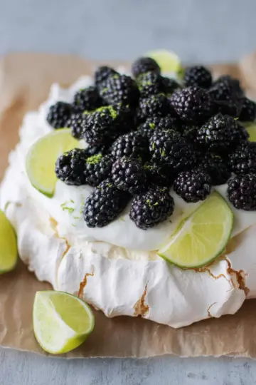 Pavlova with Blackberry, Lime, and Cardamom