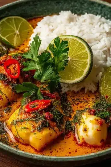 Coconut Lime Fish Curry with Jasmine Rice