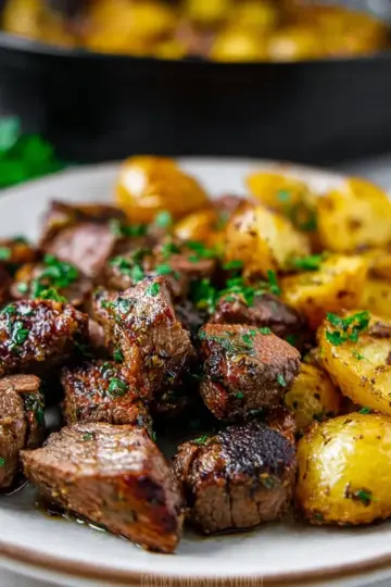 Butter Steak Bites with Garlic Herb Potatoes