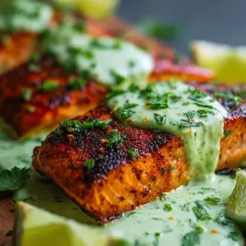 Baked Cajun Salmon with Creamy Avocado Lime Sauce