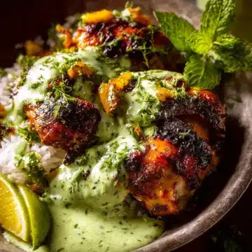 Peruvian Chicken with Creamy Green Sauce.