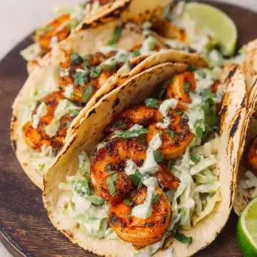 Cilantro Lime Shrimp Tacos with Creamy Slaw
