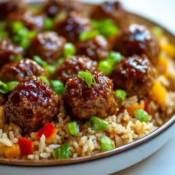 Honey Garlic Meatball Rice Bake