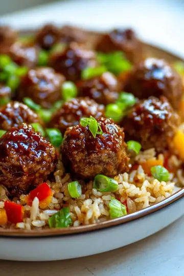 Honey Garlic Meatball Rice Bake