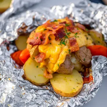 Hobo Dinner Foil Packets (Bacon Cheeseburger & Potato)