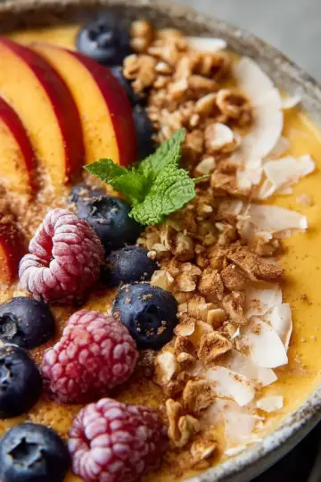 Dairy-Free Peach Turmeric Smoothie Bowl